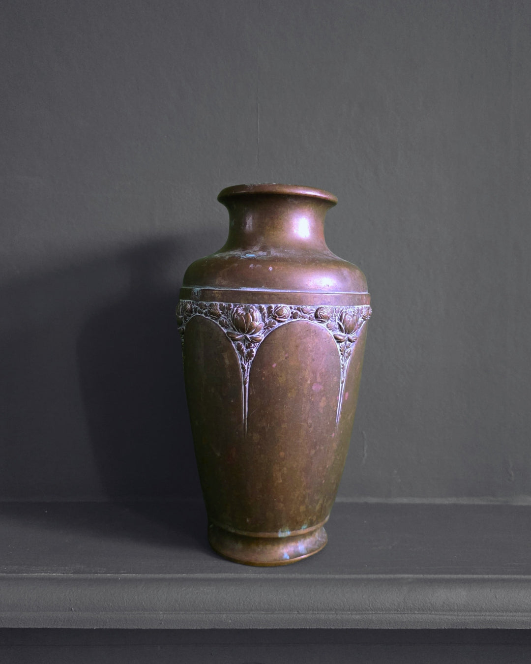Art Nouveau Bronze Vase with Floral Relief – Early 20th Century