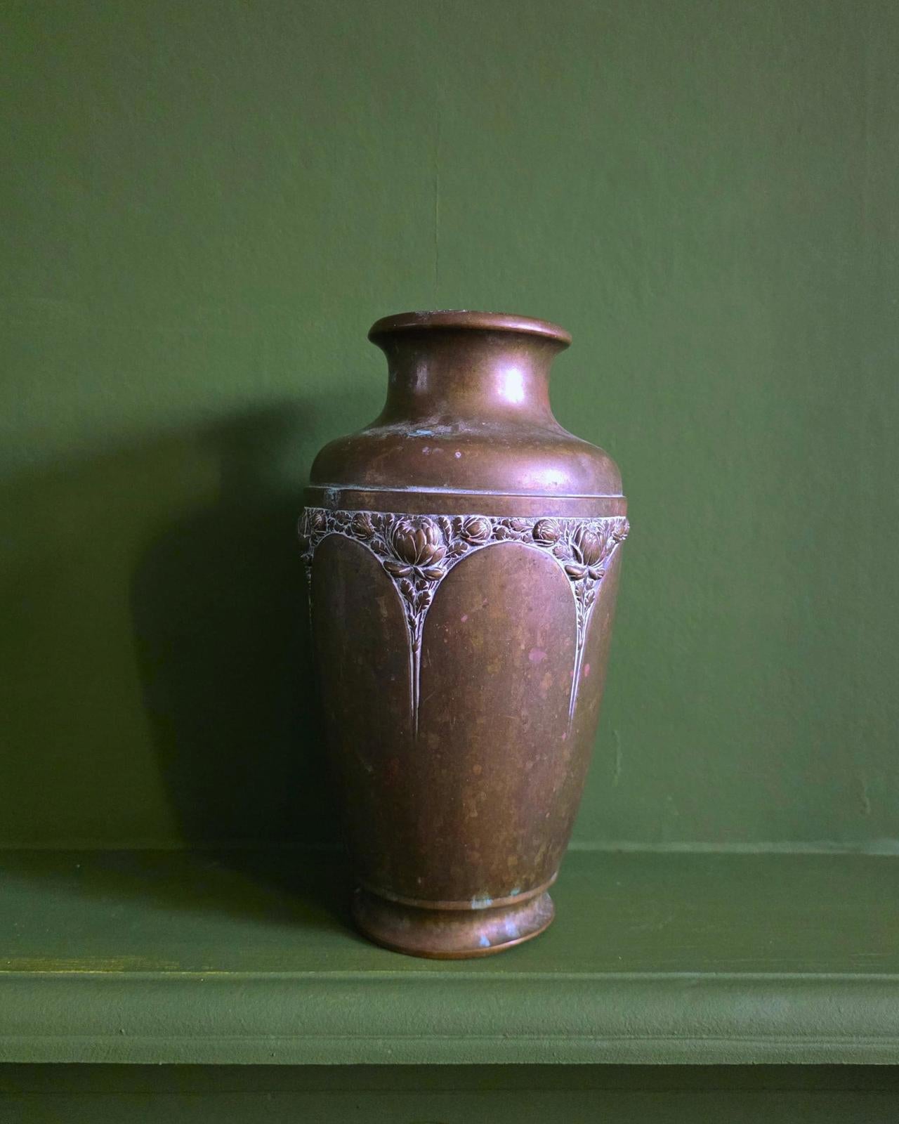 Art Nouveau Bronze Vase with Floral Relief – Early 20th Century