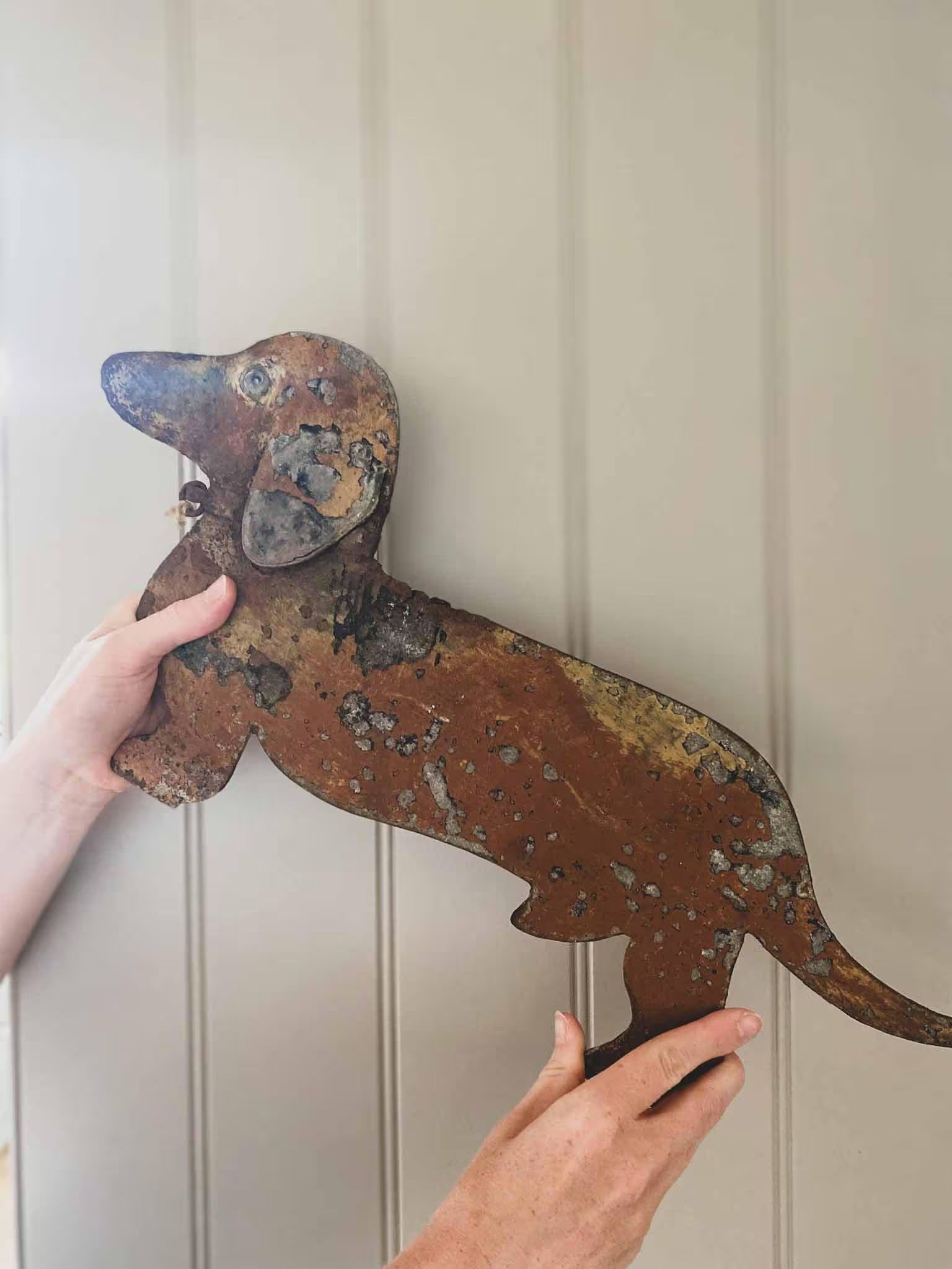Metal Dachshund sign with bell