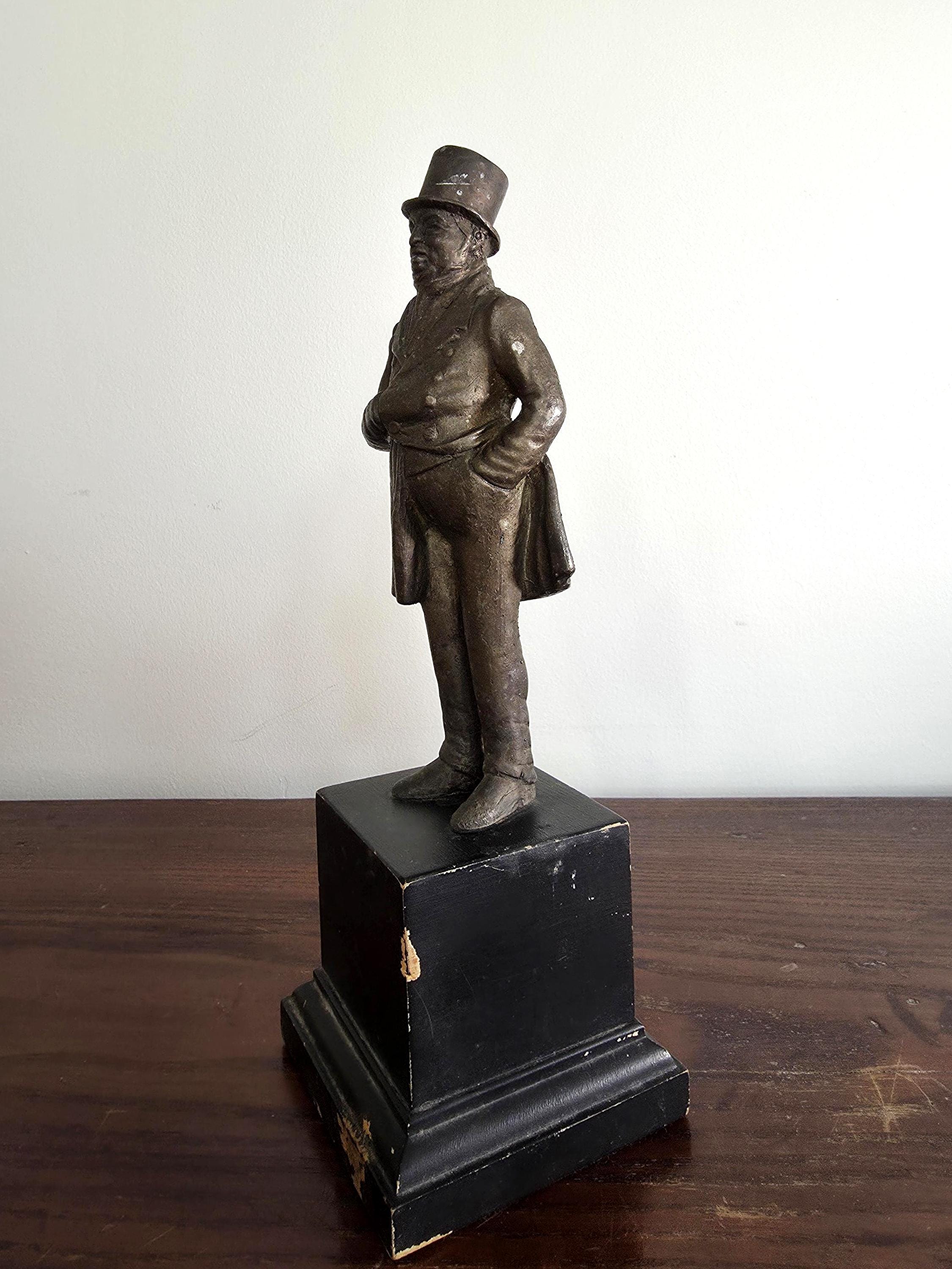 Vintage Pewter Gentleman Figurine | Dickensian Style, Ebony Plinth
