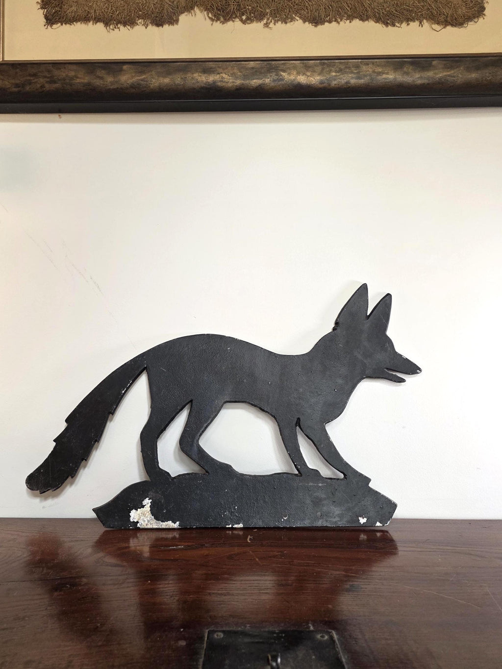 Large Vintage Black Metal Fox Sign
