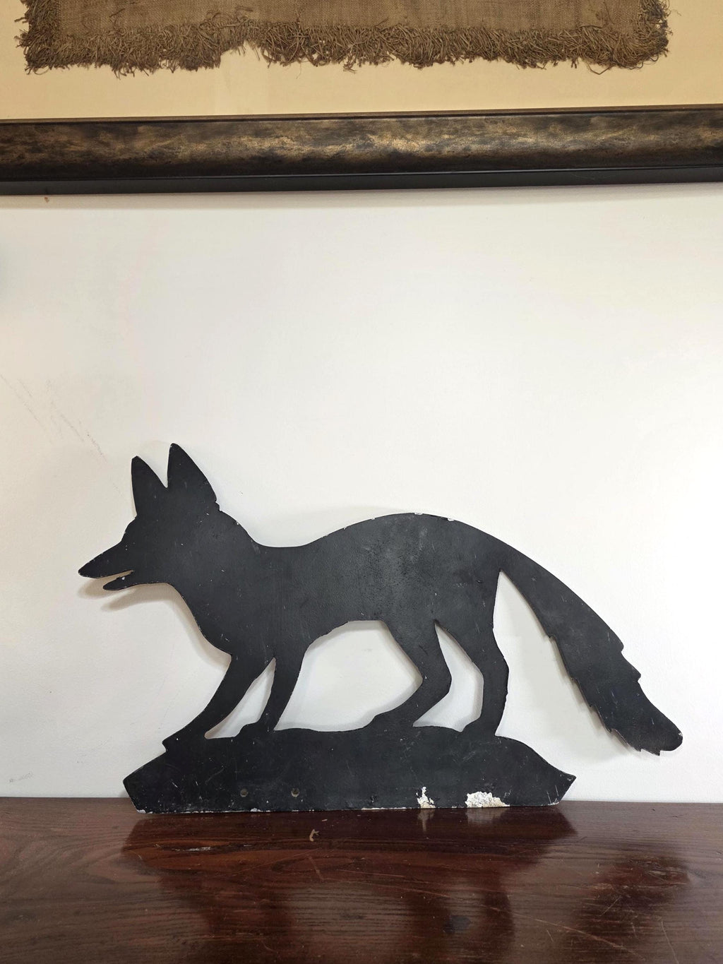 Large Vintage Black Metal Fox Sign