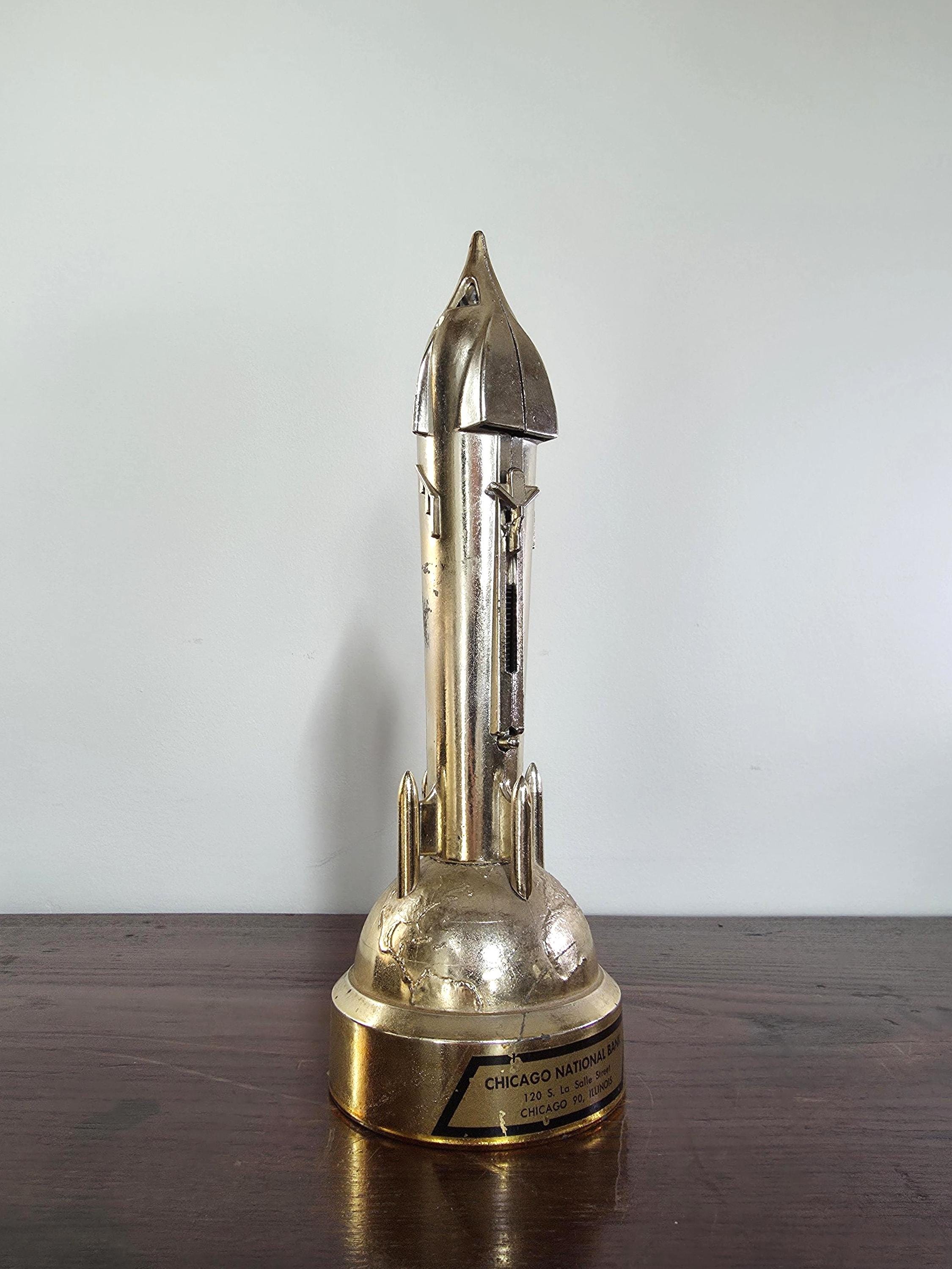 Vintage Duro Mechanical Satellite Rocket Ship Bank | Chicago National Bank