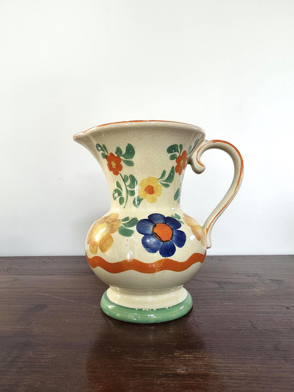 Hand-Painted Vintage Fruit & Flower Pitcher | 1930s