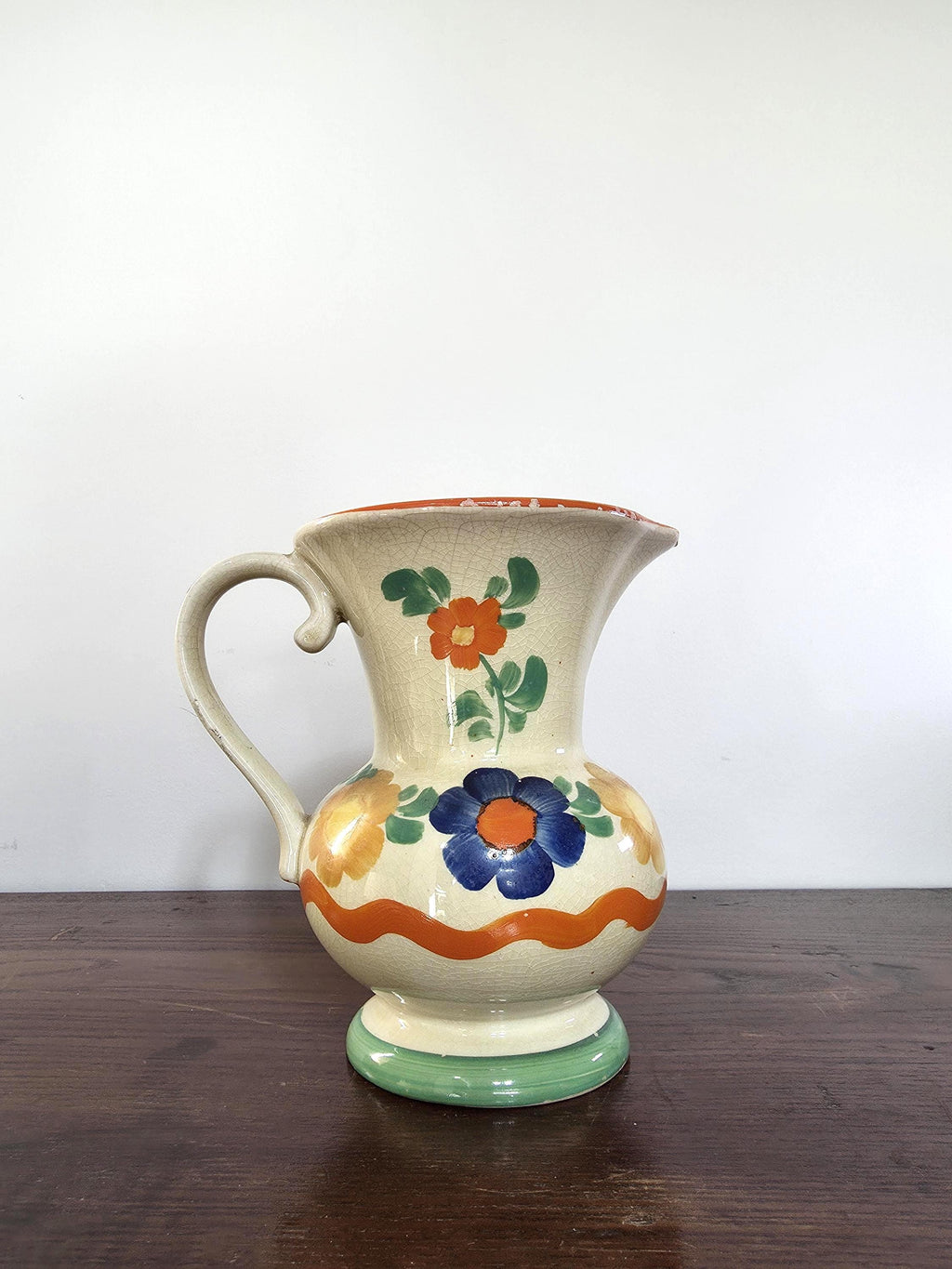 Hand-Painted Vintage Fruit & Flower Pitcher | 1930s