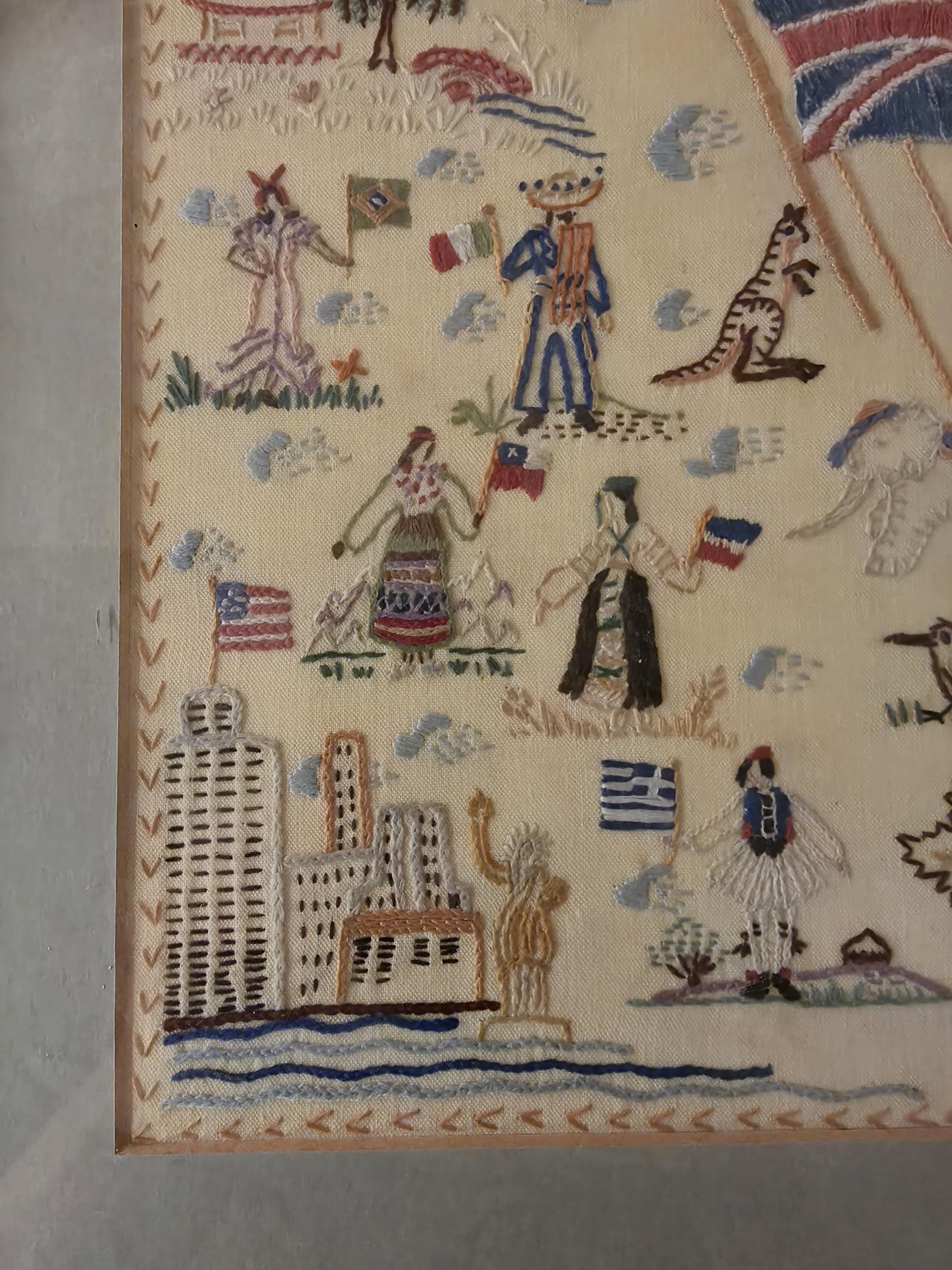 Framed Commemorative WW2 1945 Tapestry | Vintage Historical Wall Art