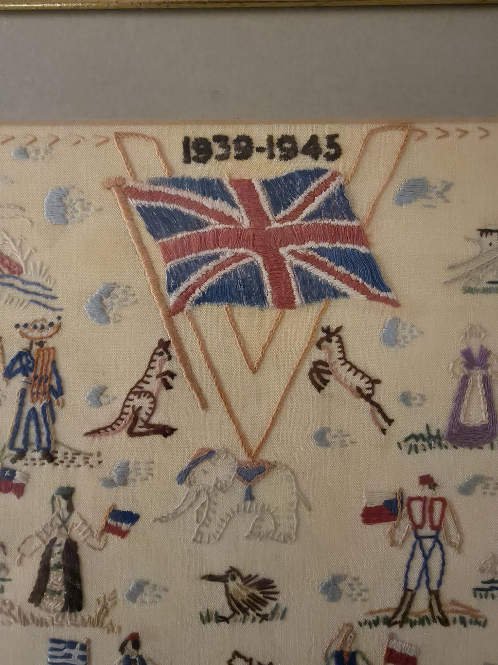 Framed Commemorative WW2 1945 Tapestry | Vintage Historical Wall Art