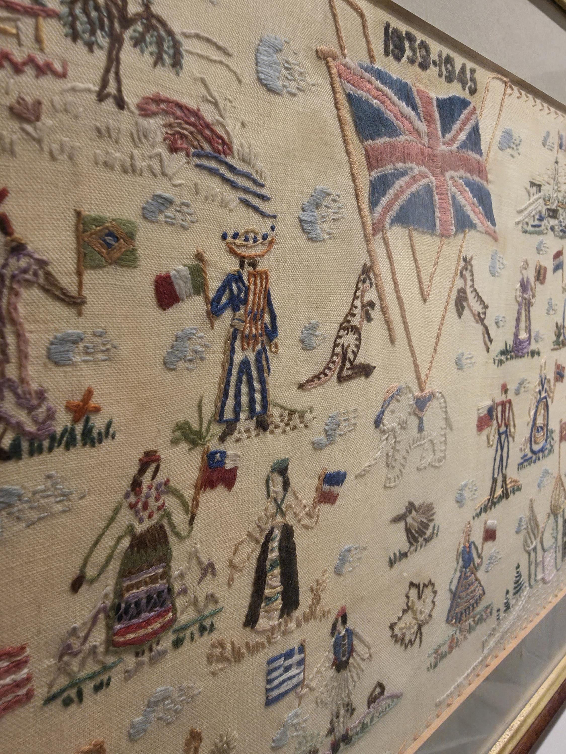 Framed Commemorative WW2 1945 Tapestry | Vintage Historical Wall Art