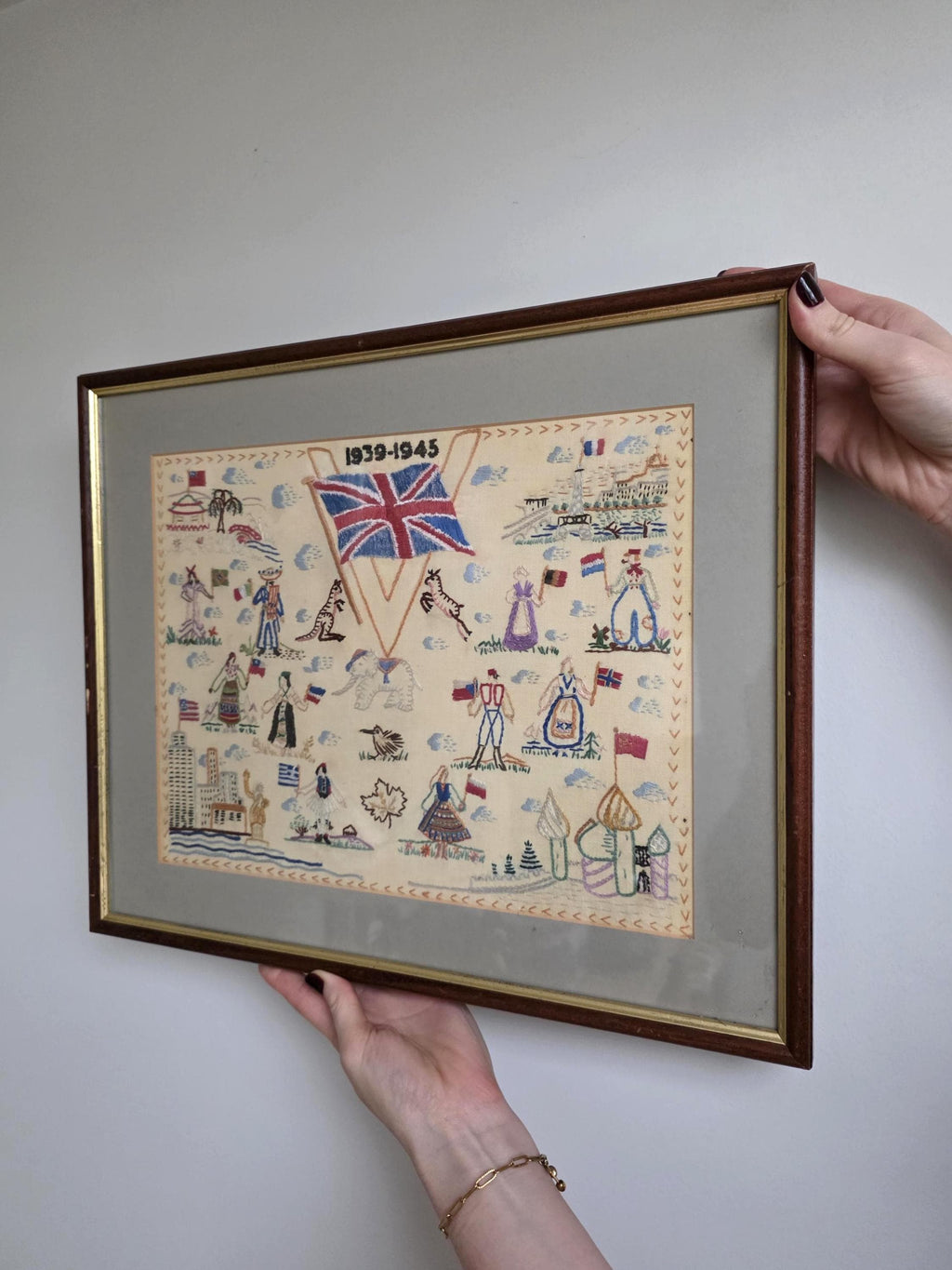 Framed Commemorative WW2 1945 Tapestry | Vintage Historical Wall Art