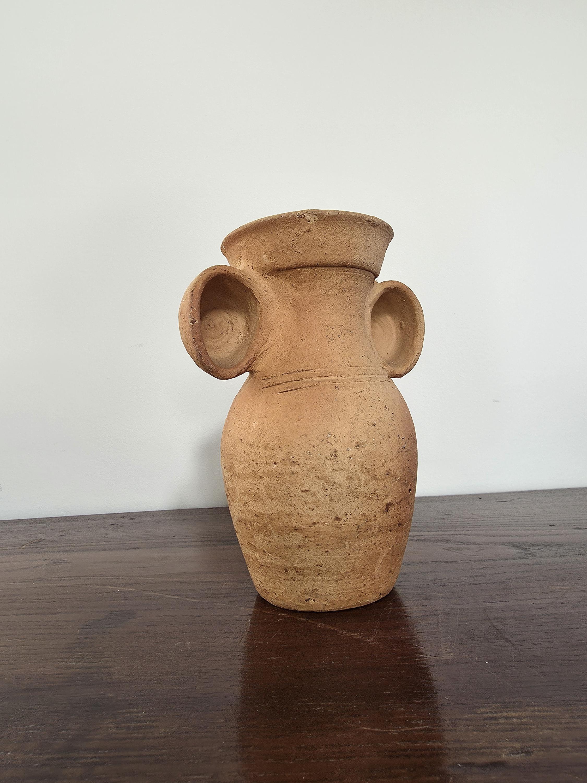 Rustic Antique Terracotta Pot | Aged Clay Vase with Rounded Handles | Mediterranean Earthenware Decor