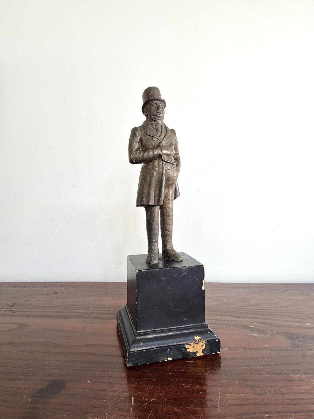 Vintage Pewter Gentleman Figurine | Dickensian Style, Ebony Plinth