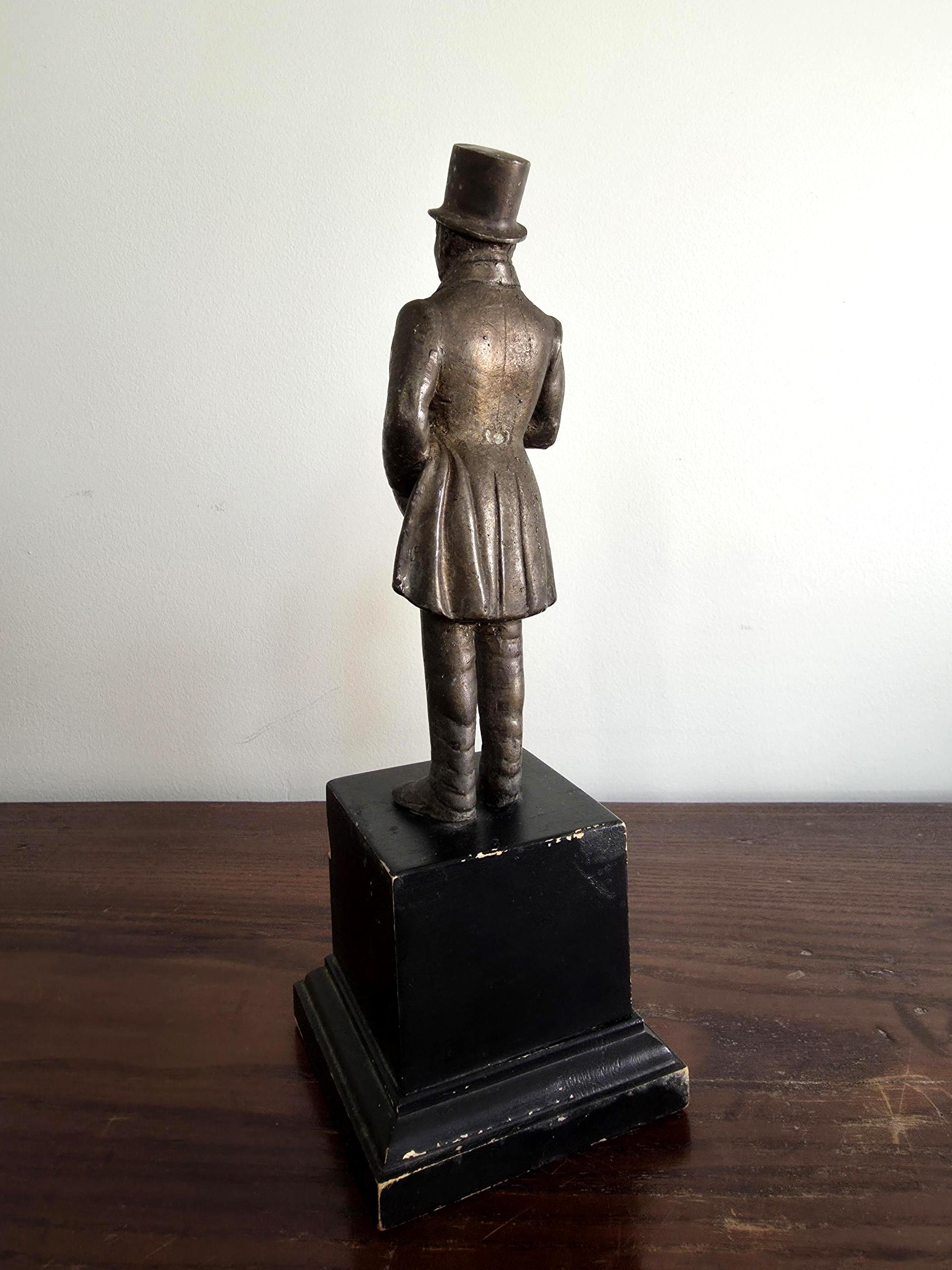 Vintage Pewter Gentleman Figurine | Dickensian Style, Ebony Plinth