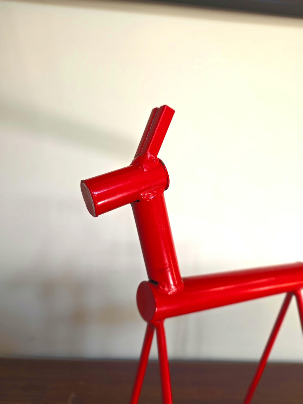 Vintage Habitat Red Minimalist Metal Horse Sculpture | Geometric Desk Ornament | Abstract Animal Metal Decor