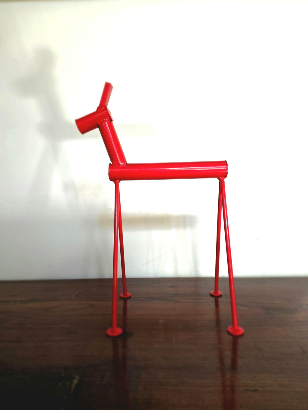 Vintage Habitat Red Minimalist Metal Horse Sculpture | Geometric Desk Ornament | Abstract Animal Metal Decor