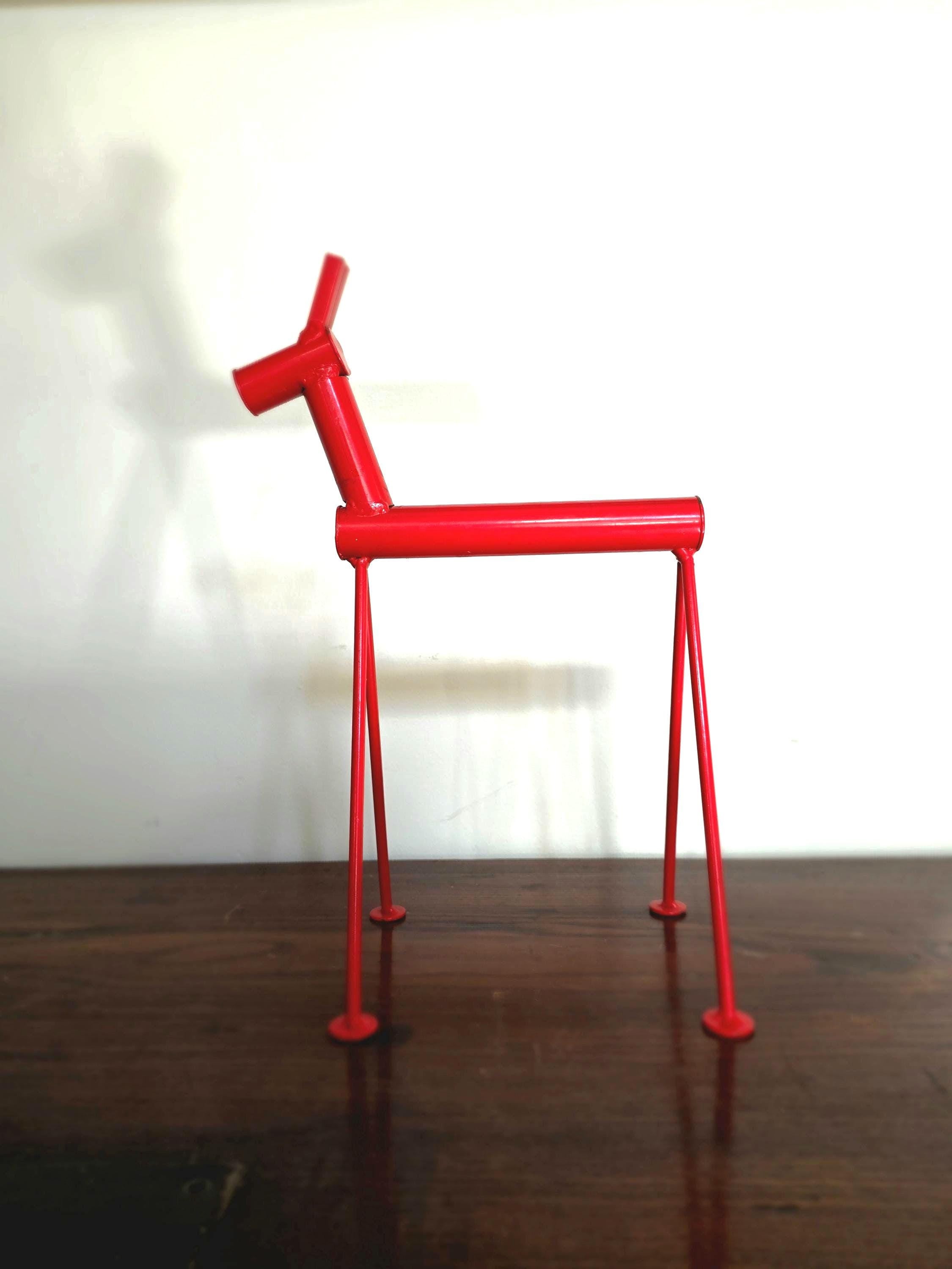 Vintage Habitat Red Minimalist Metal Horse Sculpture | Geometric Desk Ornament | Abstract Animal Metal Decor