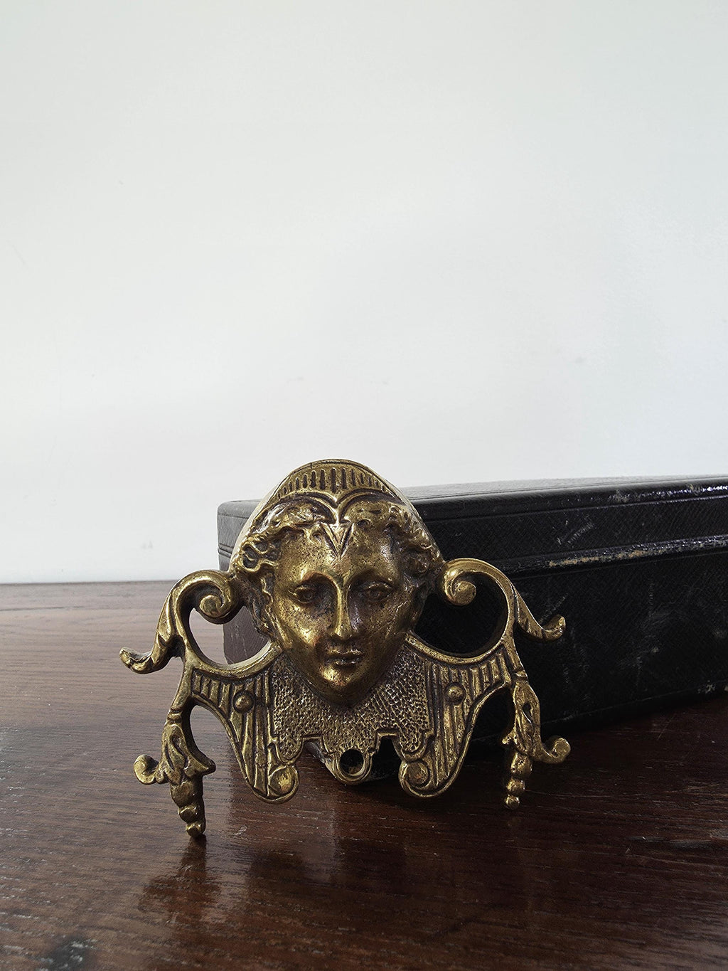 Antique Brass Decorative Mount | Ornate Female Mask Plaque