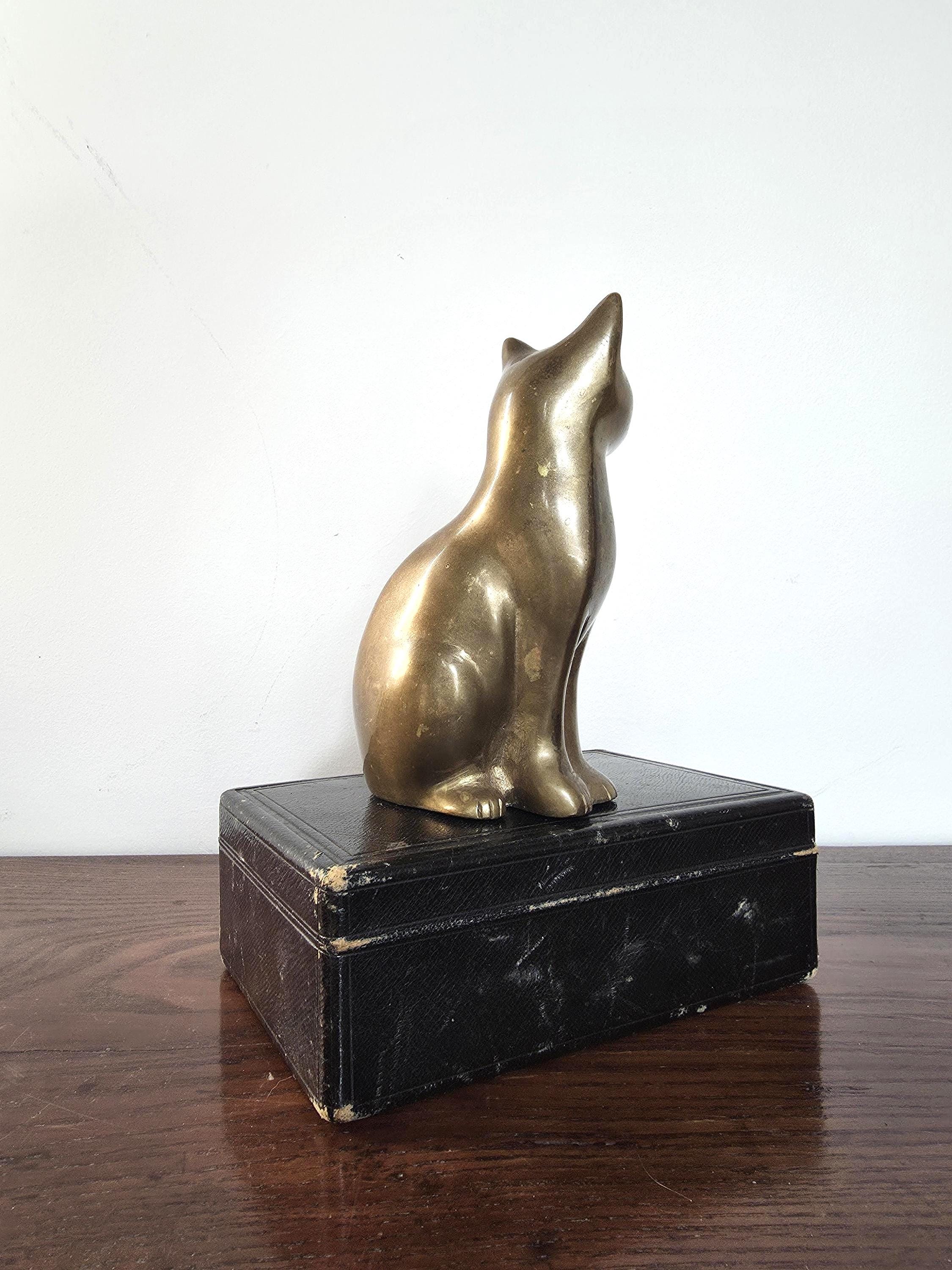 Vintage Solid Brass Cat Ornament Feline Sculpture