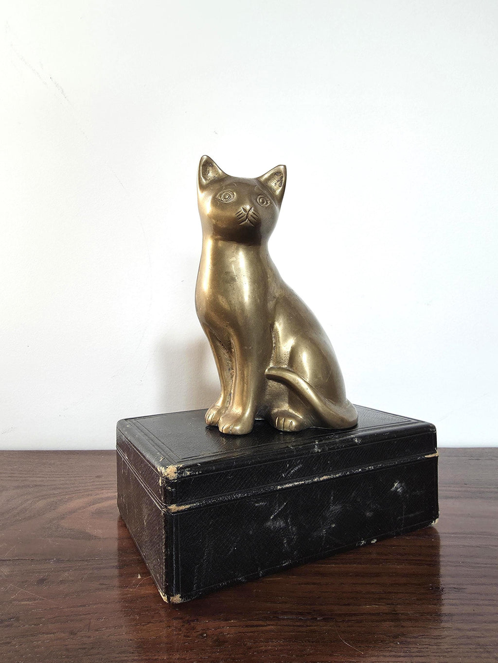 Vintage Solid Brass Cat Ornament Feline Sculpture