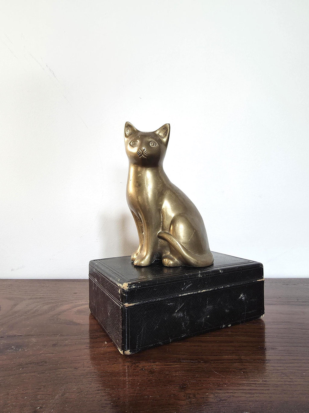 Vintage Solid Brass Cat Ornament Feline Sculpture