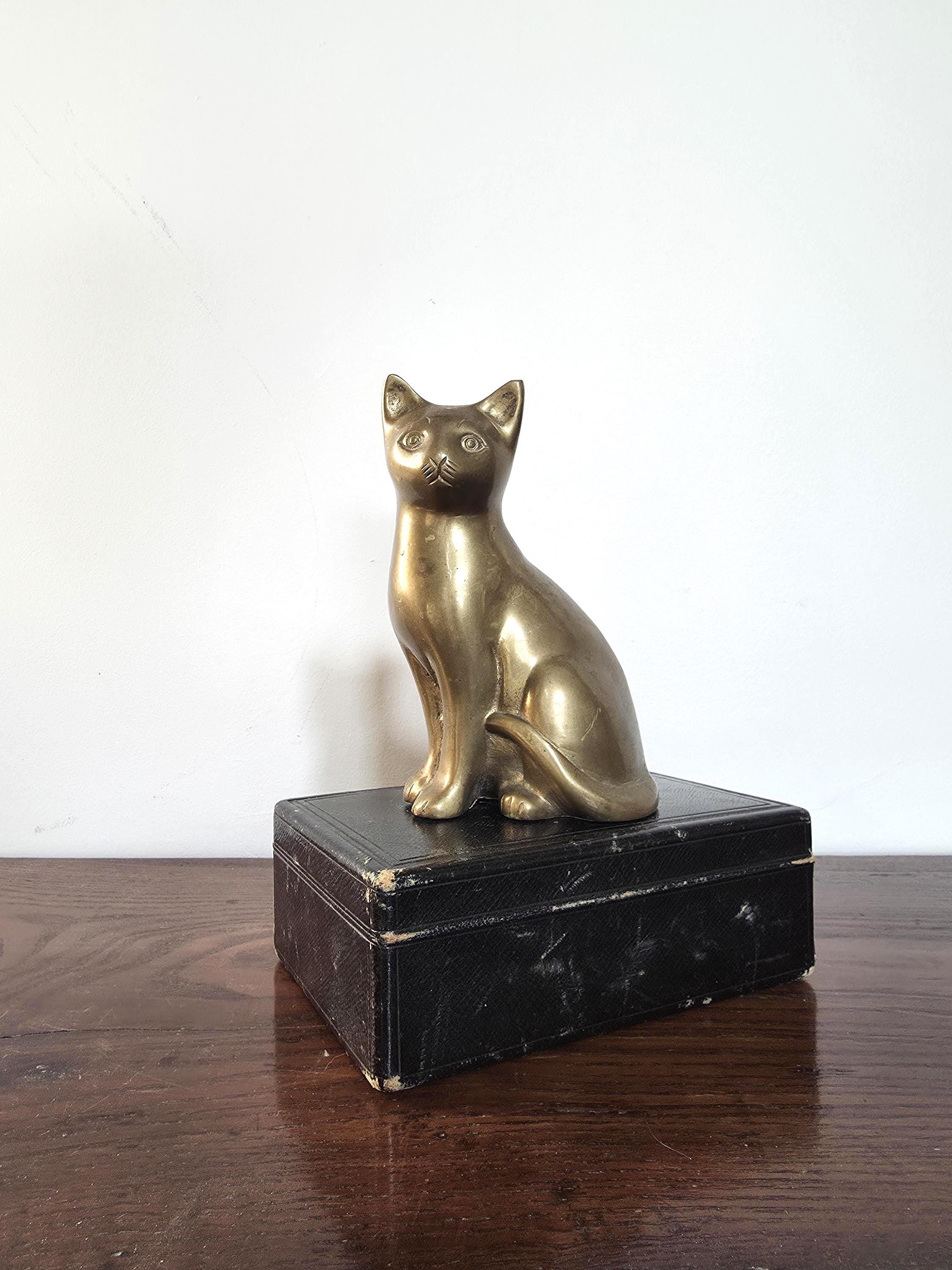 Vintage Solid Brass Cat Ornament Feline Sculpture