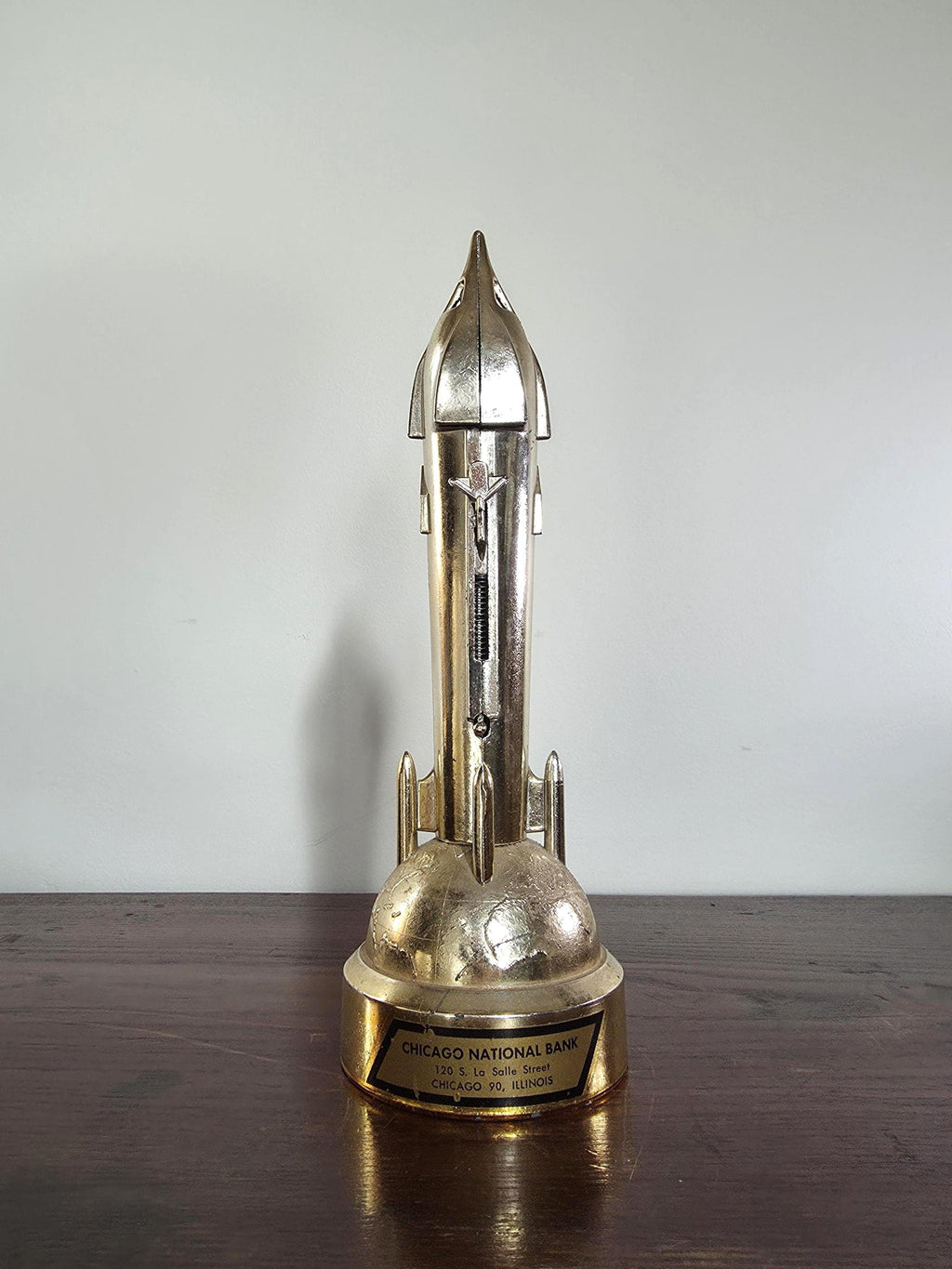 Vintage Duro Mechanical Satellite Rocket Ship Bank | Chicago National Bank