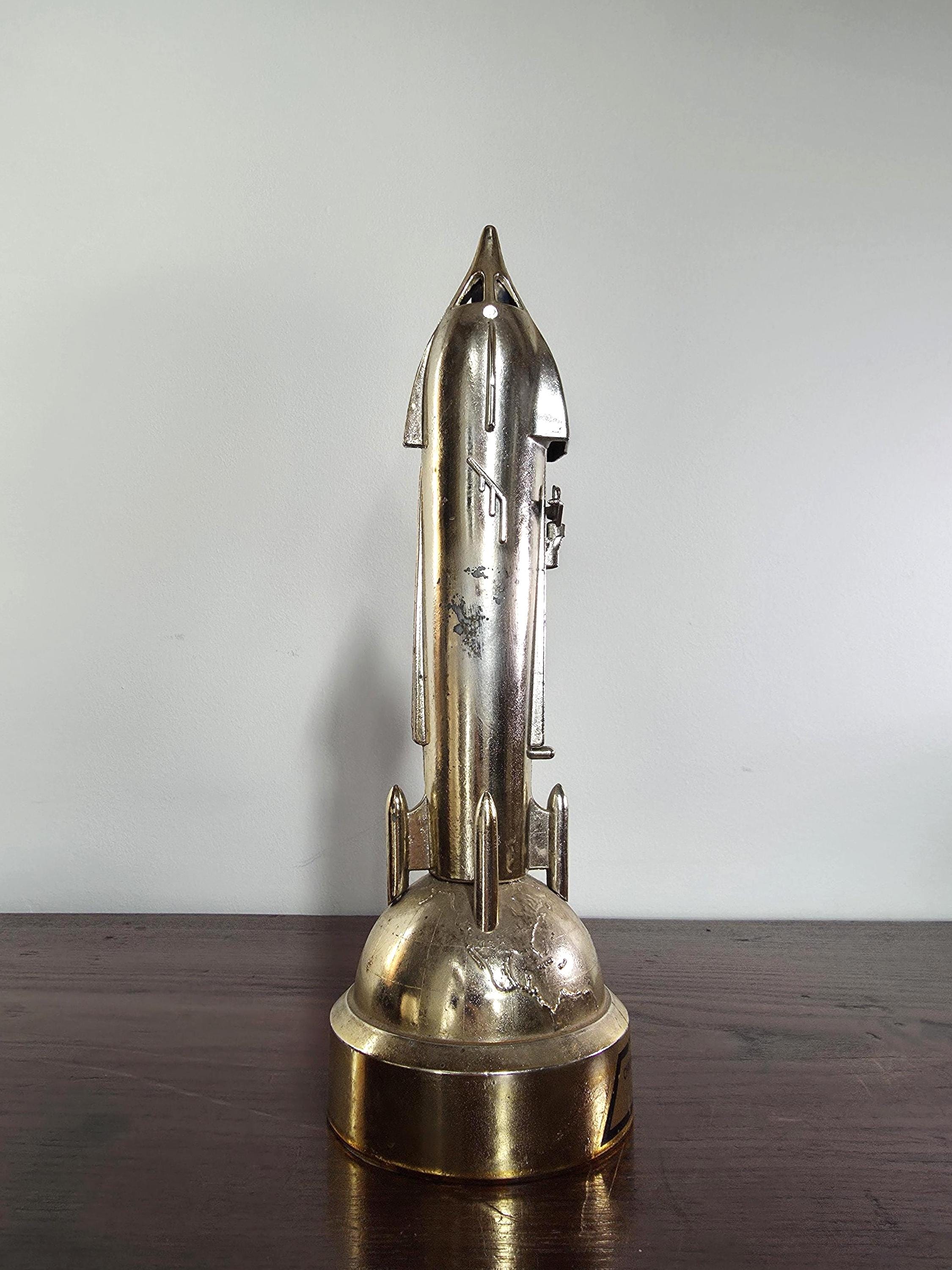Vintage Duro Mechanical Satellite Rocket Ship Bank | Chicago National Bank