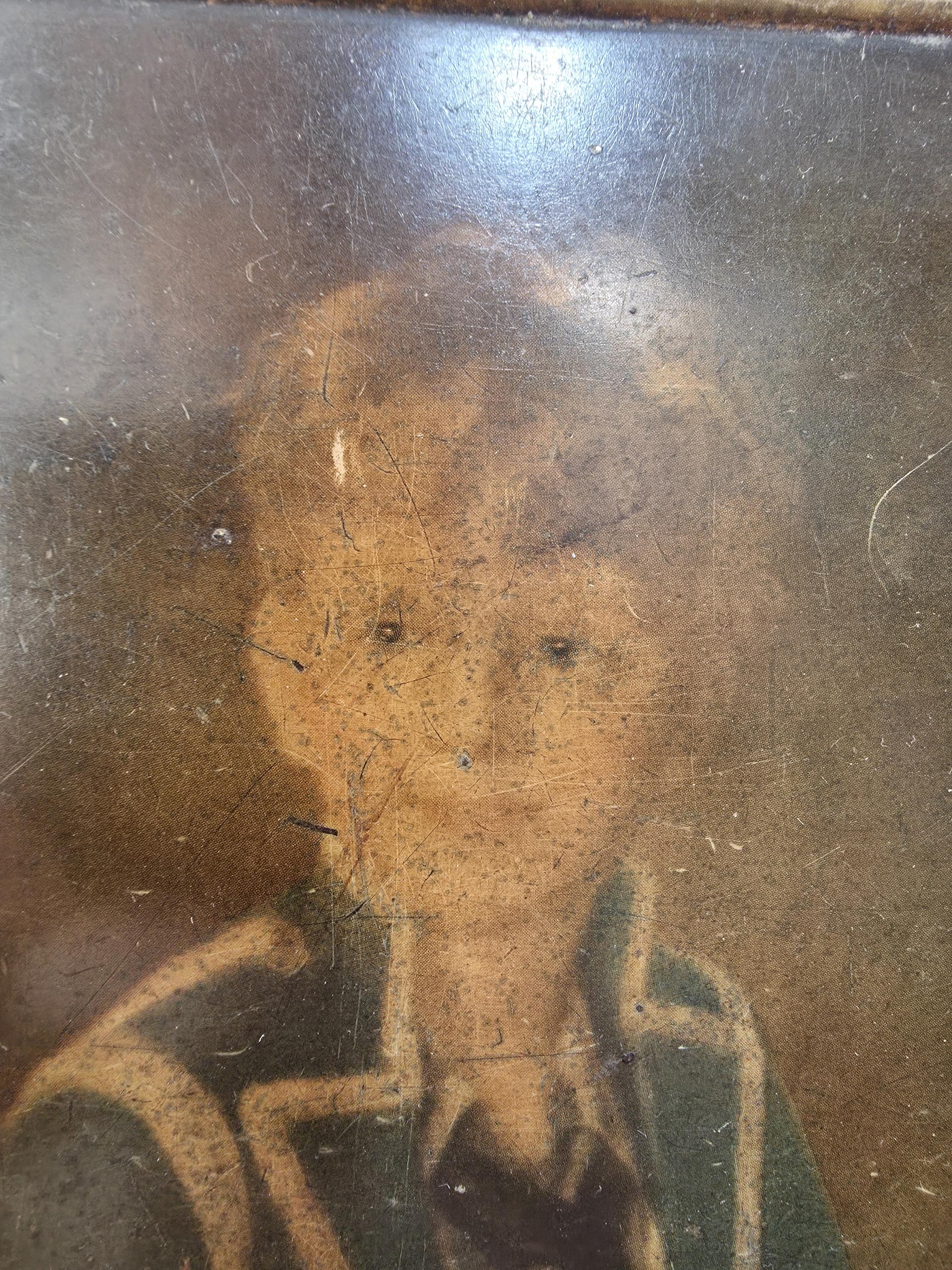 Vintage Decorative Tin Box with Georgian Boy Portrait – Antique Collectible Storage Tin