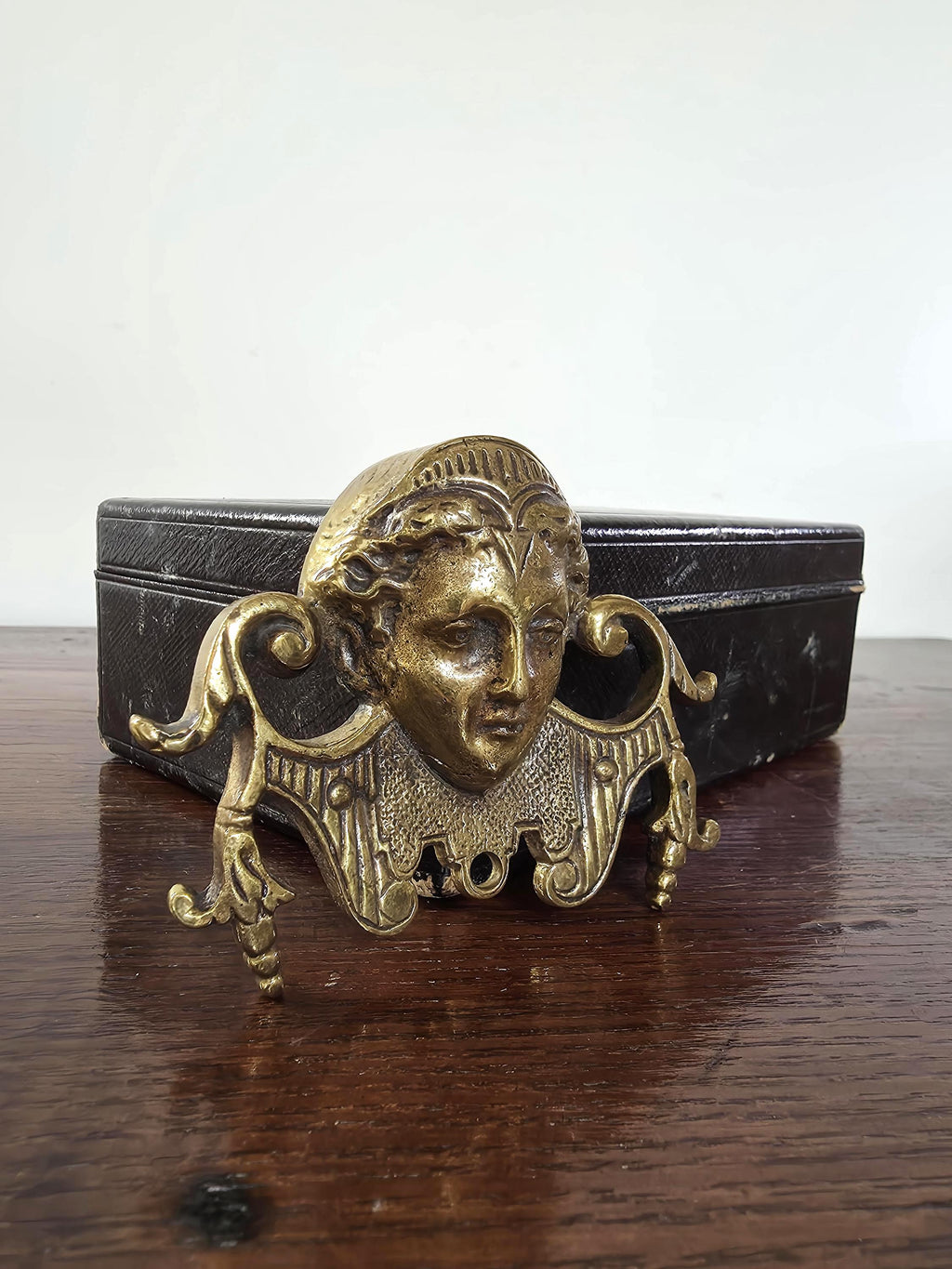 Antique Brass Decorative Mount | Ornate Female Mask Plaque