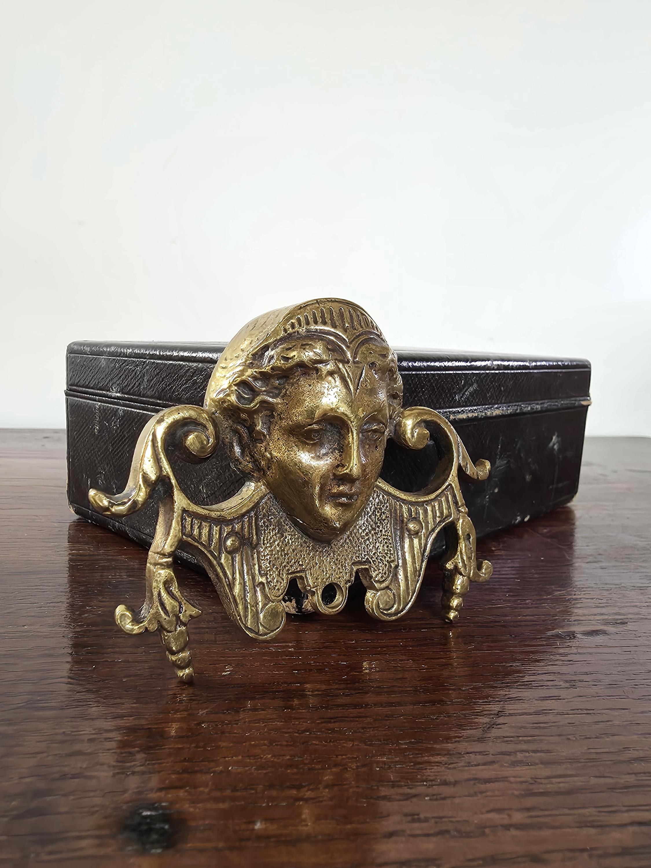 Antique Brass Decorative Mount | Ornate Female Mask Plaque