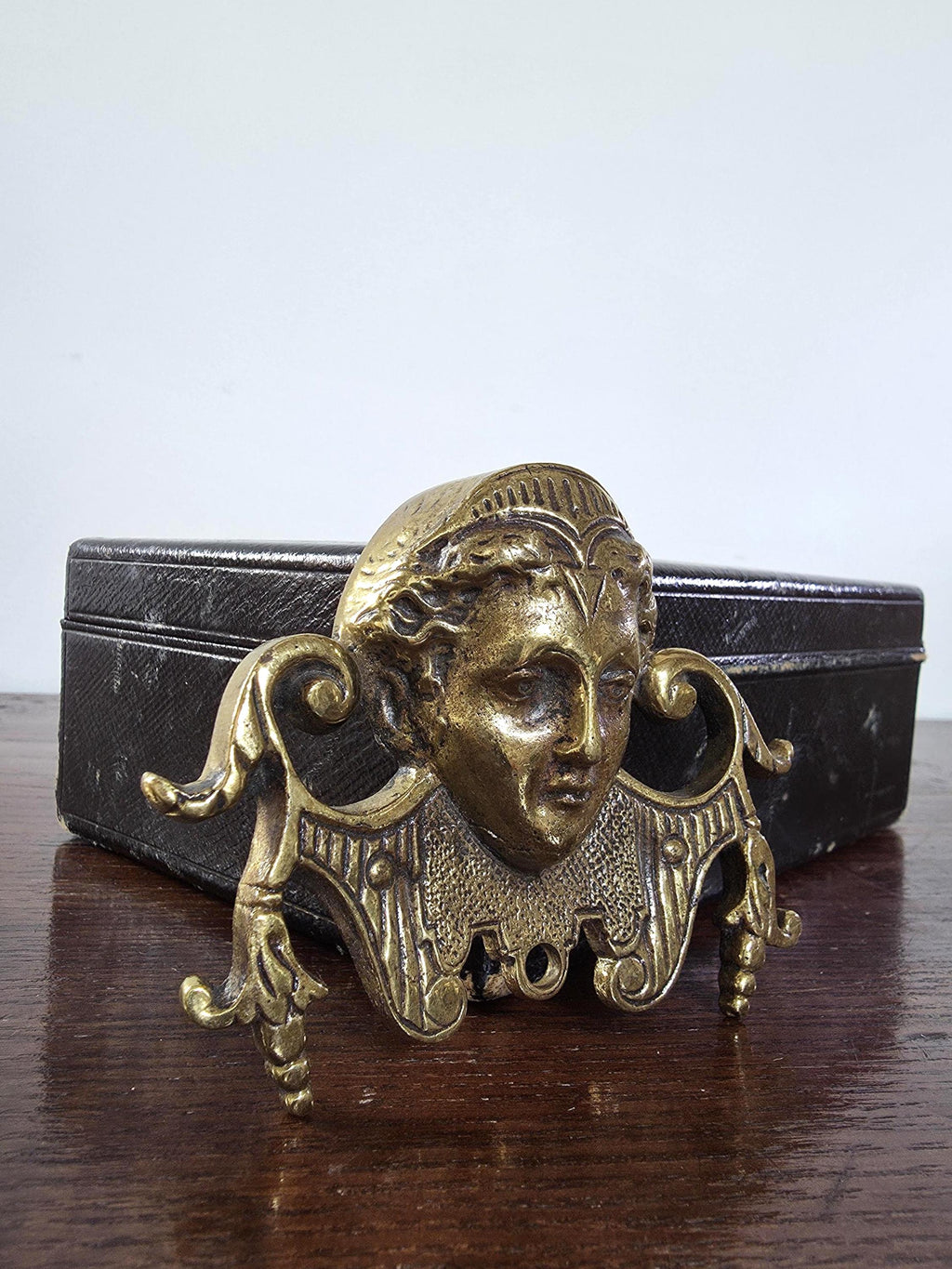 Antique Brass Decorative Mount | Ornate Female Mask Plaque