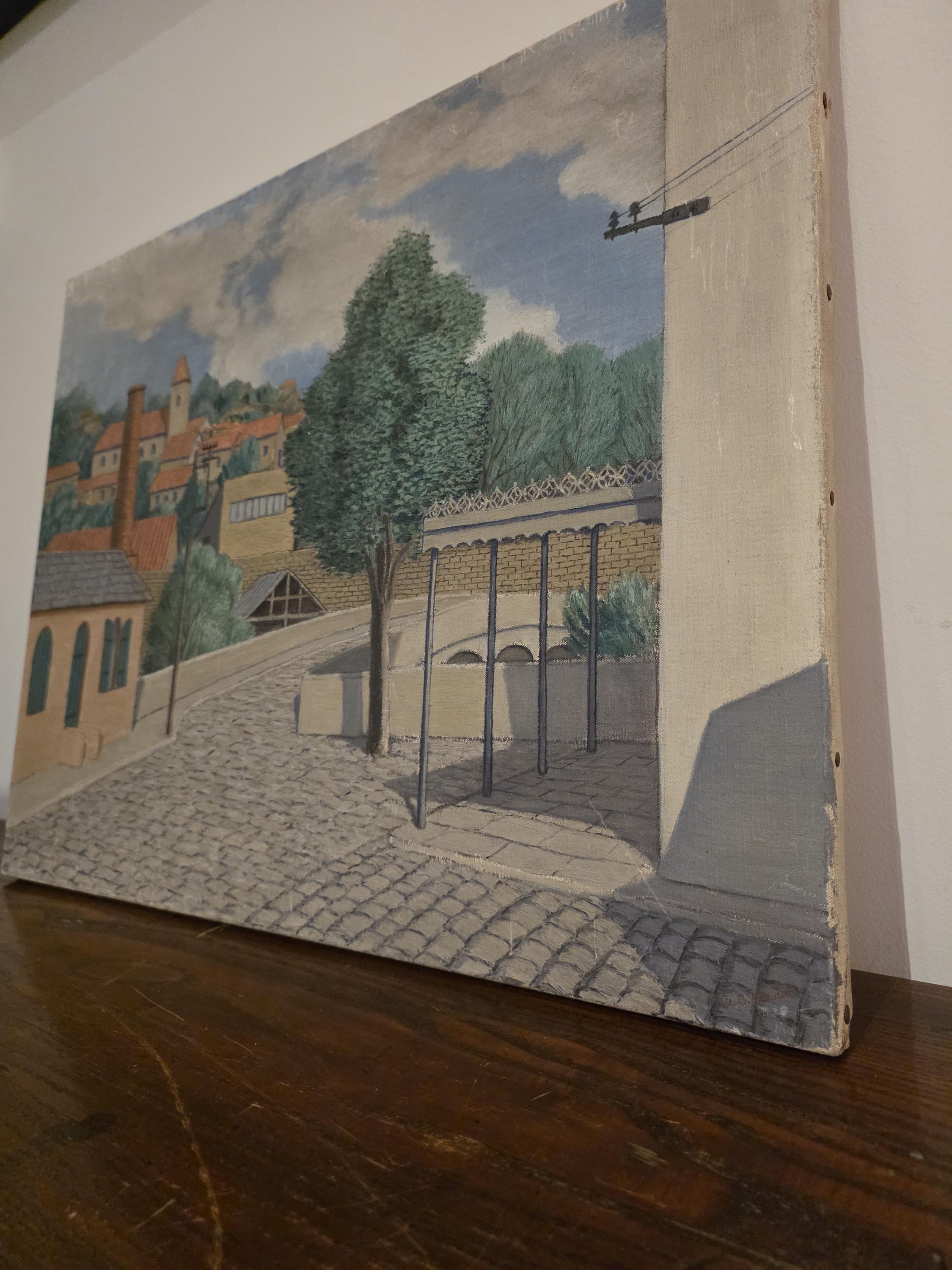 Allan B Hewlett 'Inside Old Fortified Village' Townscape Oil Painting