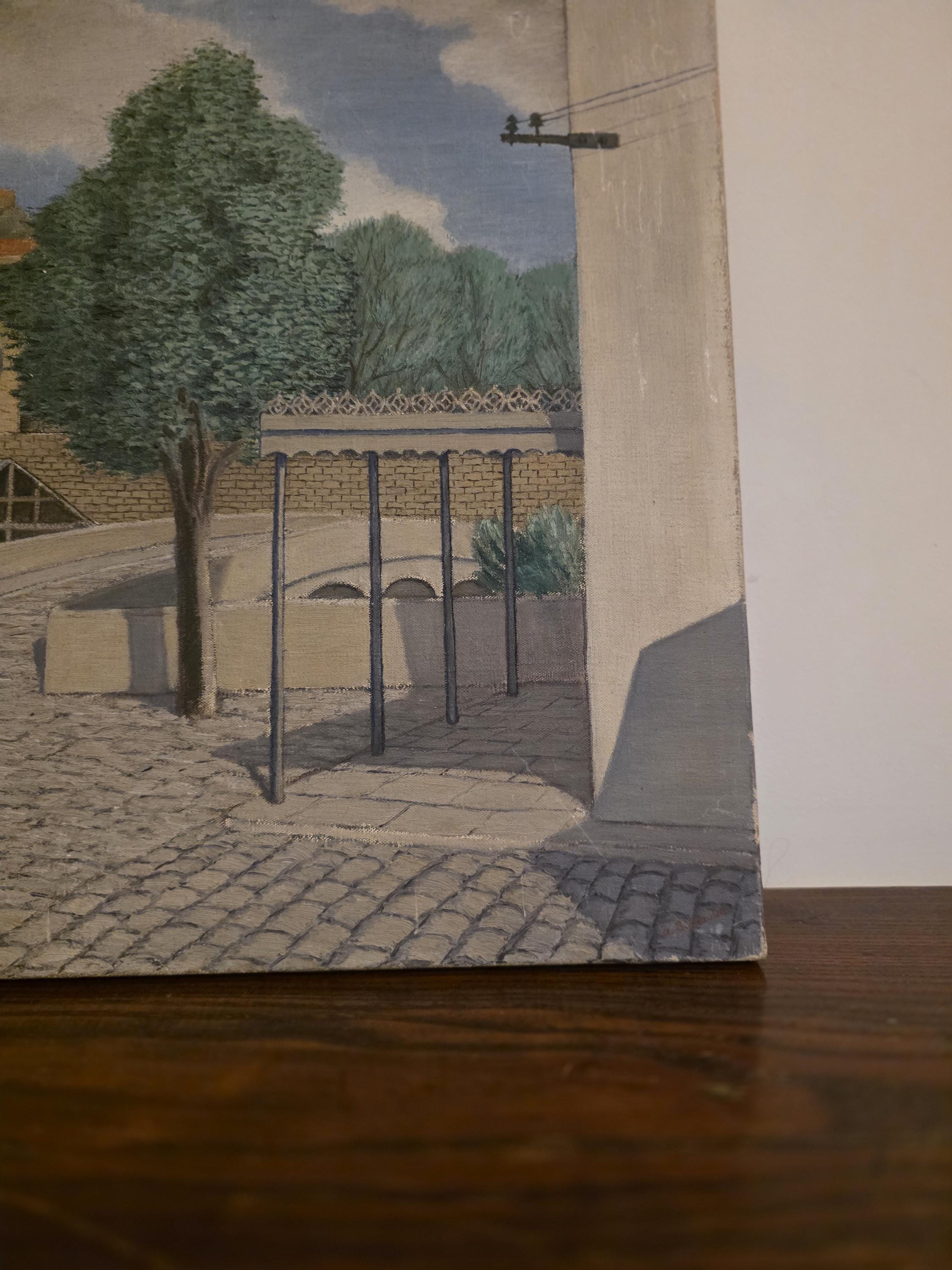 Allan B Hewlett 'Inside Old Fortified Village' Townscape Oil Painting